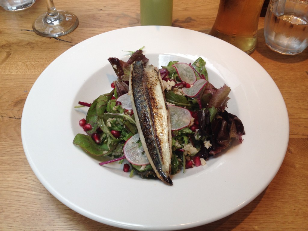 The Blowtorched Mackerel Fillet starter on a bed of cauliflower cous cous and pomegranate salad. Yum! 