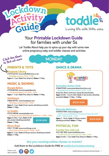 Toddle About Lockdown Activity Guide for Under 5s