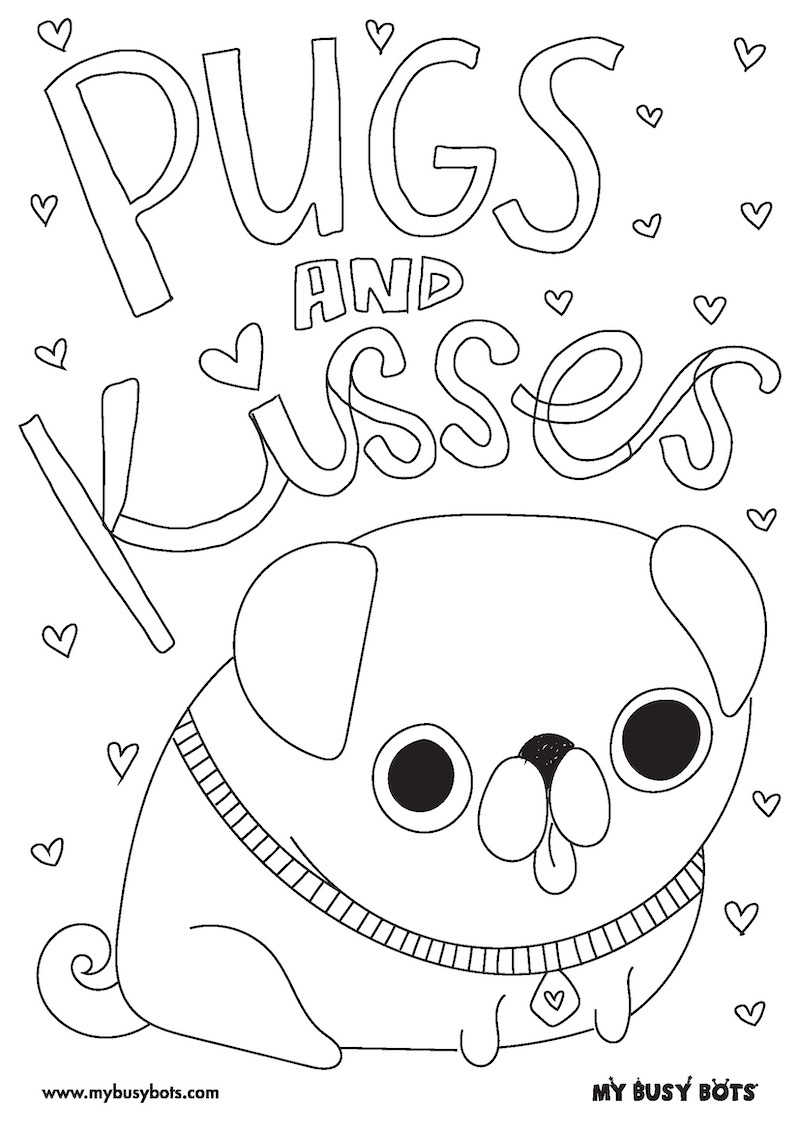  Pugs And Kisses Valentine s Day Colouring In Activity Sheet