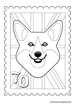 Queen's Platinum Jubilee Corgi Stamp Colouring In Sheet  image