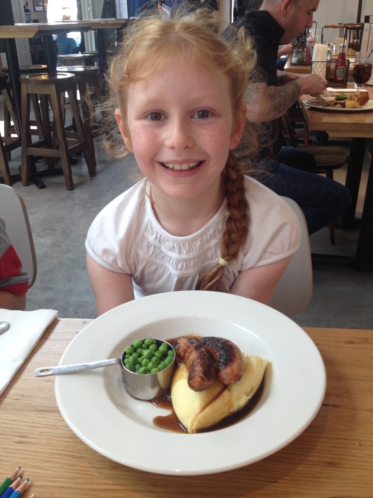 Yummy bangers and mash - "The best I've ever tasted," she said!
