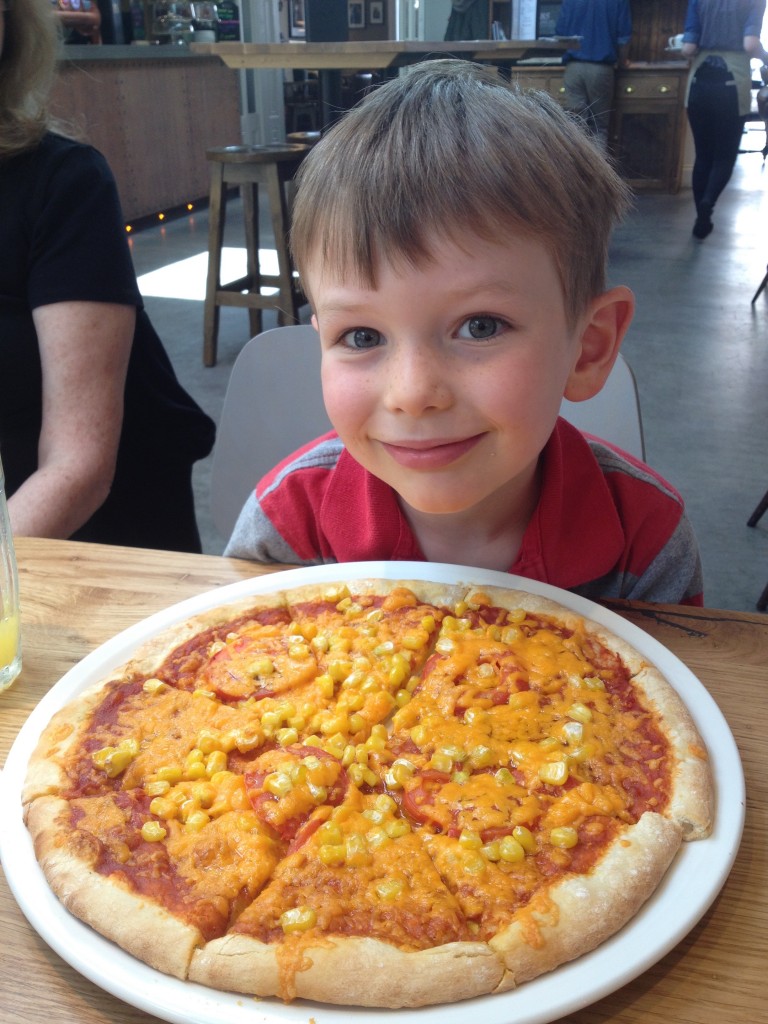 A truly massive, and greatly enjoyed child's pizza (with extra sweetcorn)