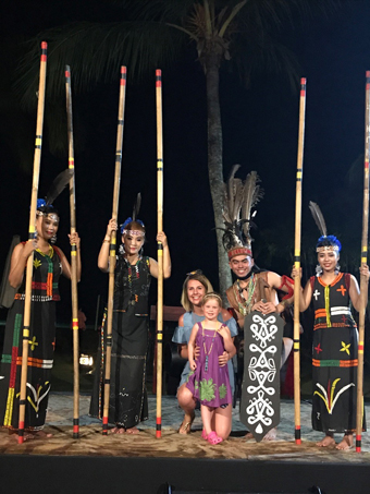 On Stage at a tribal performance at the Shangri-La Ria Resort in Borneo